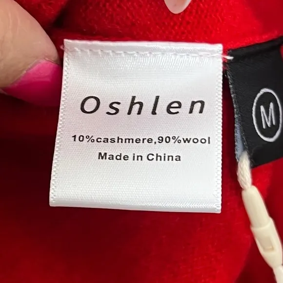 NWT Oshlen Wool Cashmere Red Sweater, Size Medium