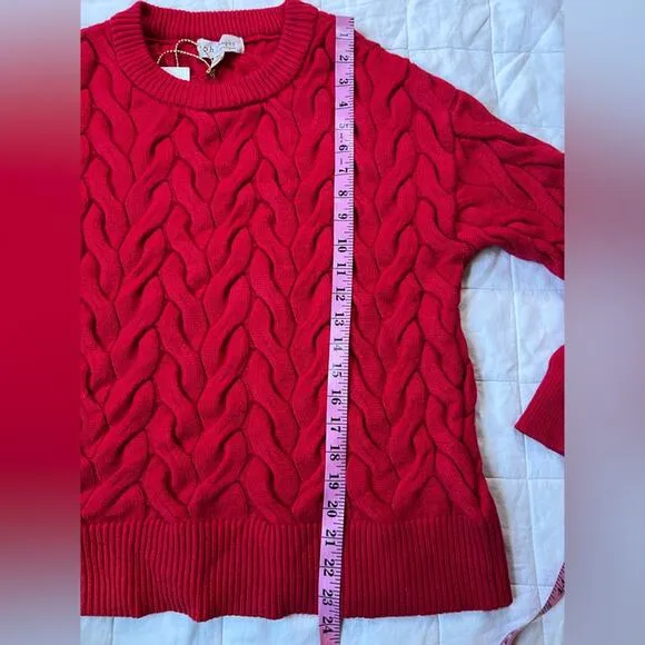 NWT Philosophy Cherry Red Viscose Blend Cable Knit Sweater Old Money - Medium