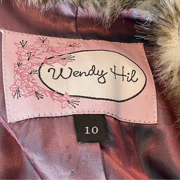 NWT Wendy Hil Lord &amp; Taylor Teal Faux Fur Collar 3/4 Sleeve Blazer Jacket Sz 10