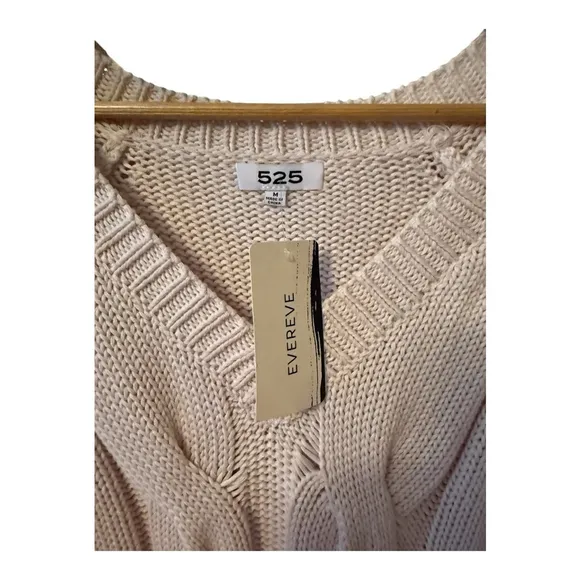 NWT Women's 525 Beige Cream Cable Knit V-Neck Sweater Size M
