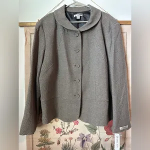 NWT Women’s Pendleton Plus Virgin Wool Tweed Button Jacket Blazer Brown 24W