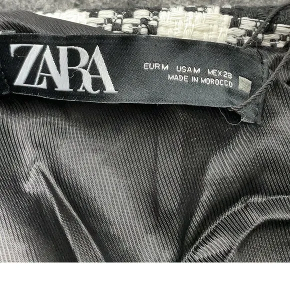 NWT Zara Houndstooth Gingham Tweed Wool Blend Jewel Button Blazer Jacket Sz M