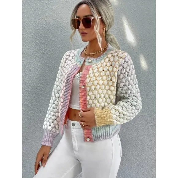 Ombre Marled Knit Button Front Cardigan Sweater Size Medium New