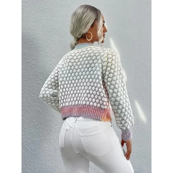 Ombre Marled Knit Button Front Cardigan Sweater Size Medium New