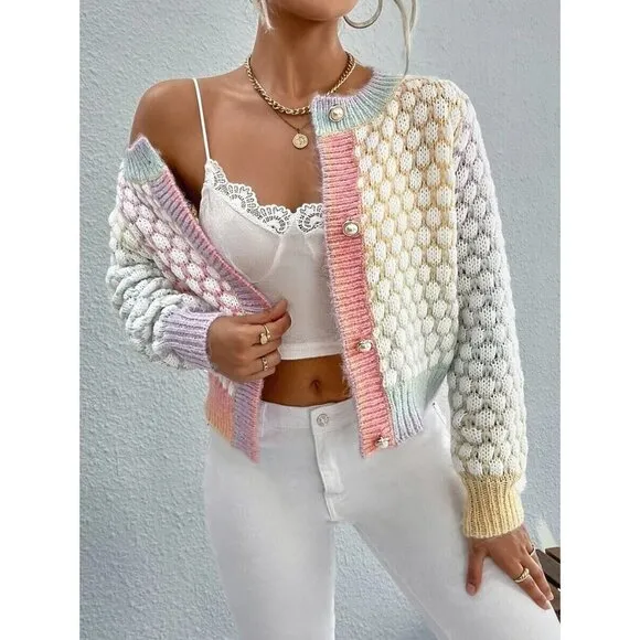 Ombre Marled Knit Button Front Cardigan Sweater Size Medium New