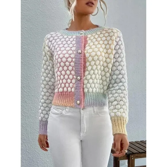 Ombre Marled Knit Button Front Cardigan Sweater Size Medium New