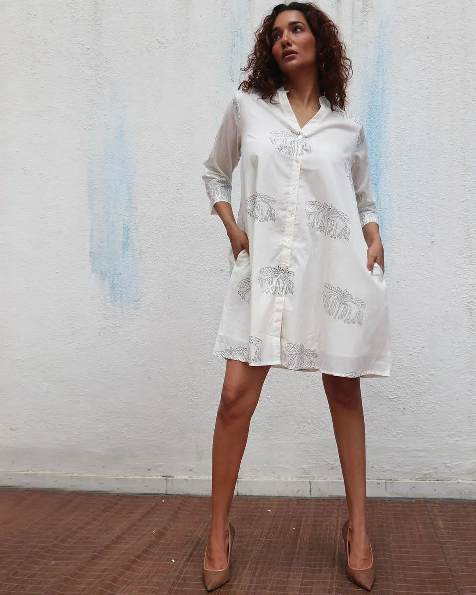 Once Handblock Printed Cotton Dress - Mono