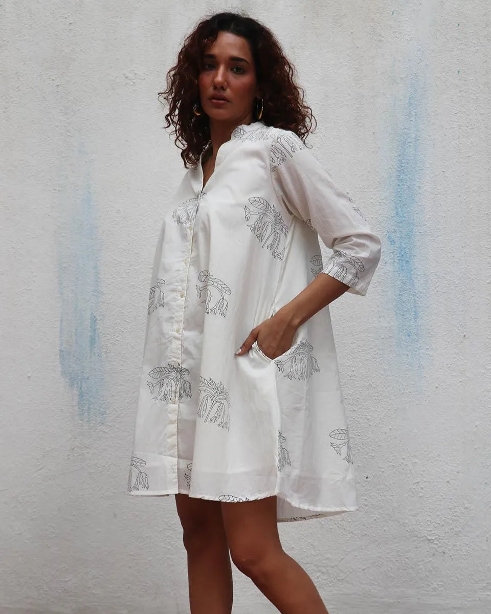 Once Handblock Printed Cotton Dress - Mono