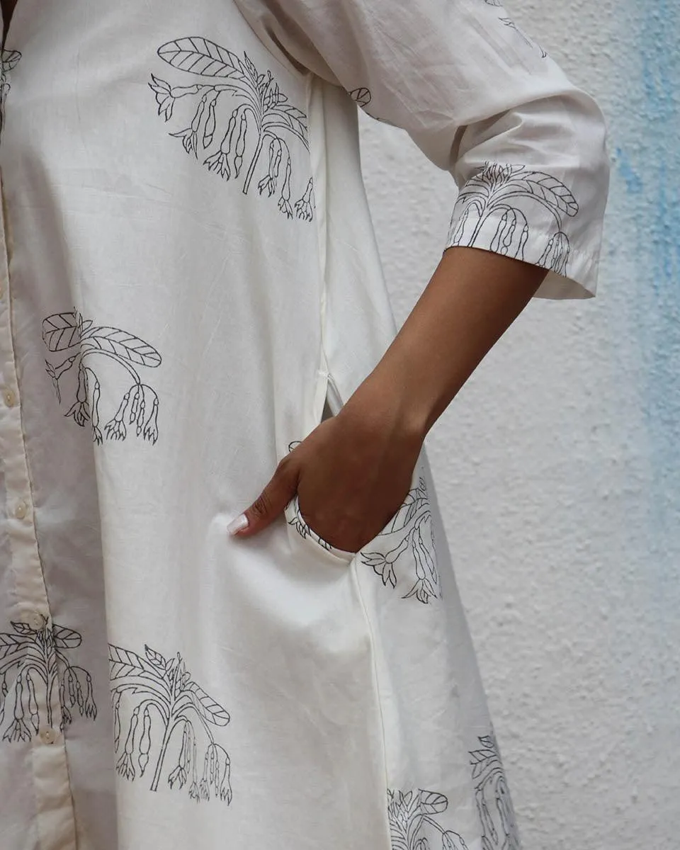 Once Handblock Printed Cotton Dress - Mono
