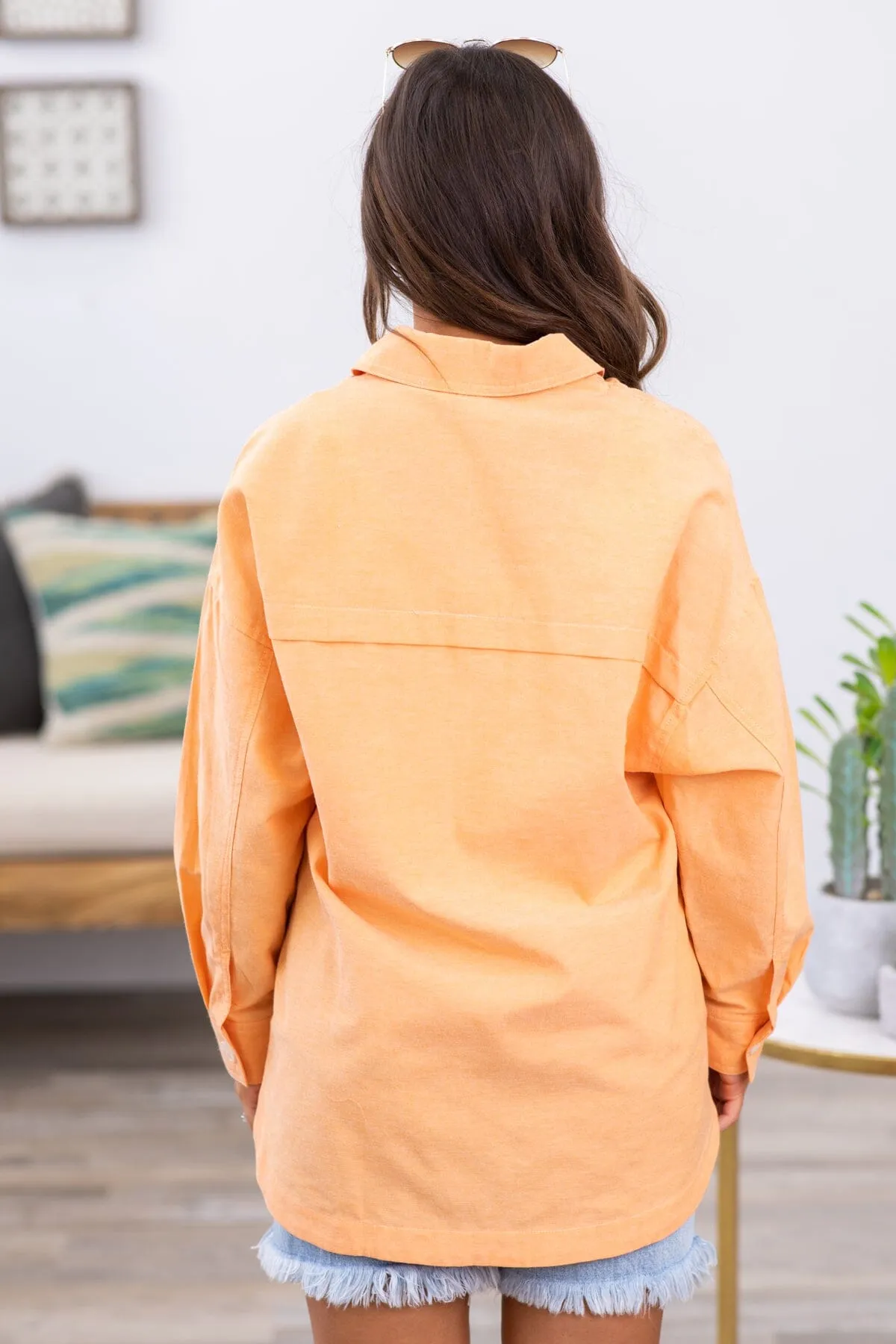 Orange Button Up Top With Pocket
