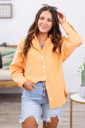 Orange Button Up Top With Pocket