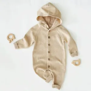 Organic Cotton Cableknit Baby Sweater Hooded Romper