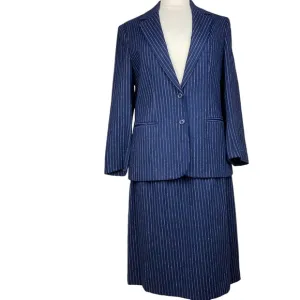 Oscar De La Renta 2 PC Suit Jacket Skirt Pinstriped Acrylic Wool Vintage Sz 12