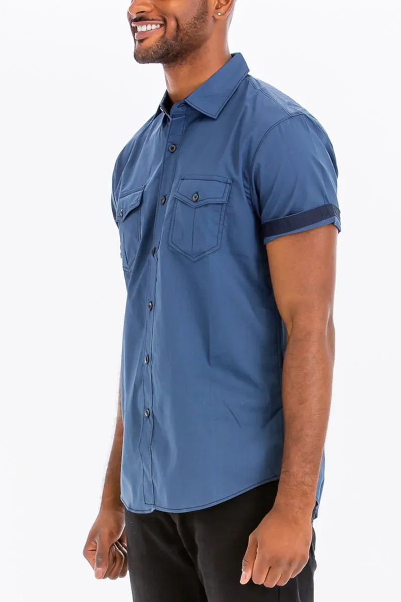 OUTLINE STITCH SHORT SLEEVE BUTTON DOWN SHIRT