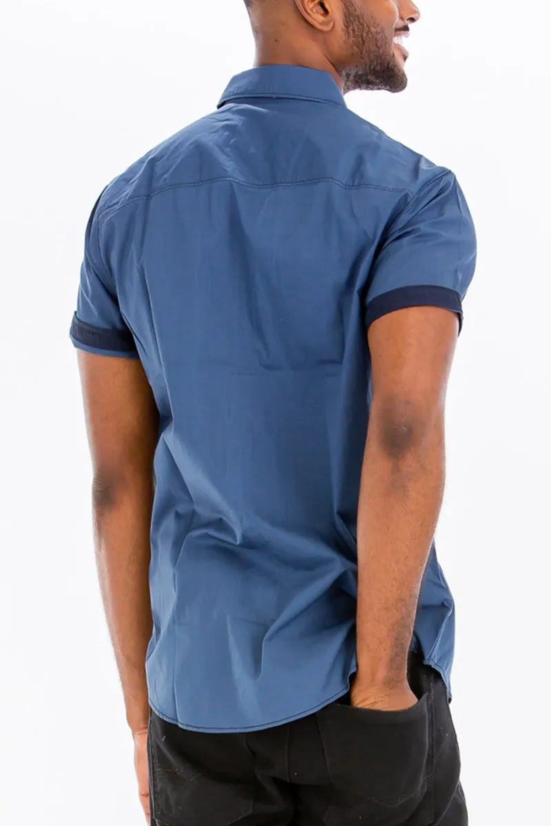 OUTLINE STITCH SHORT SLEEVE BUTTON DOWN SHIRT