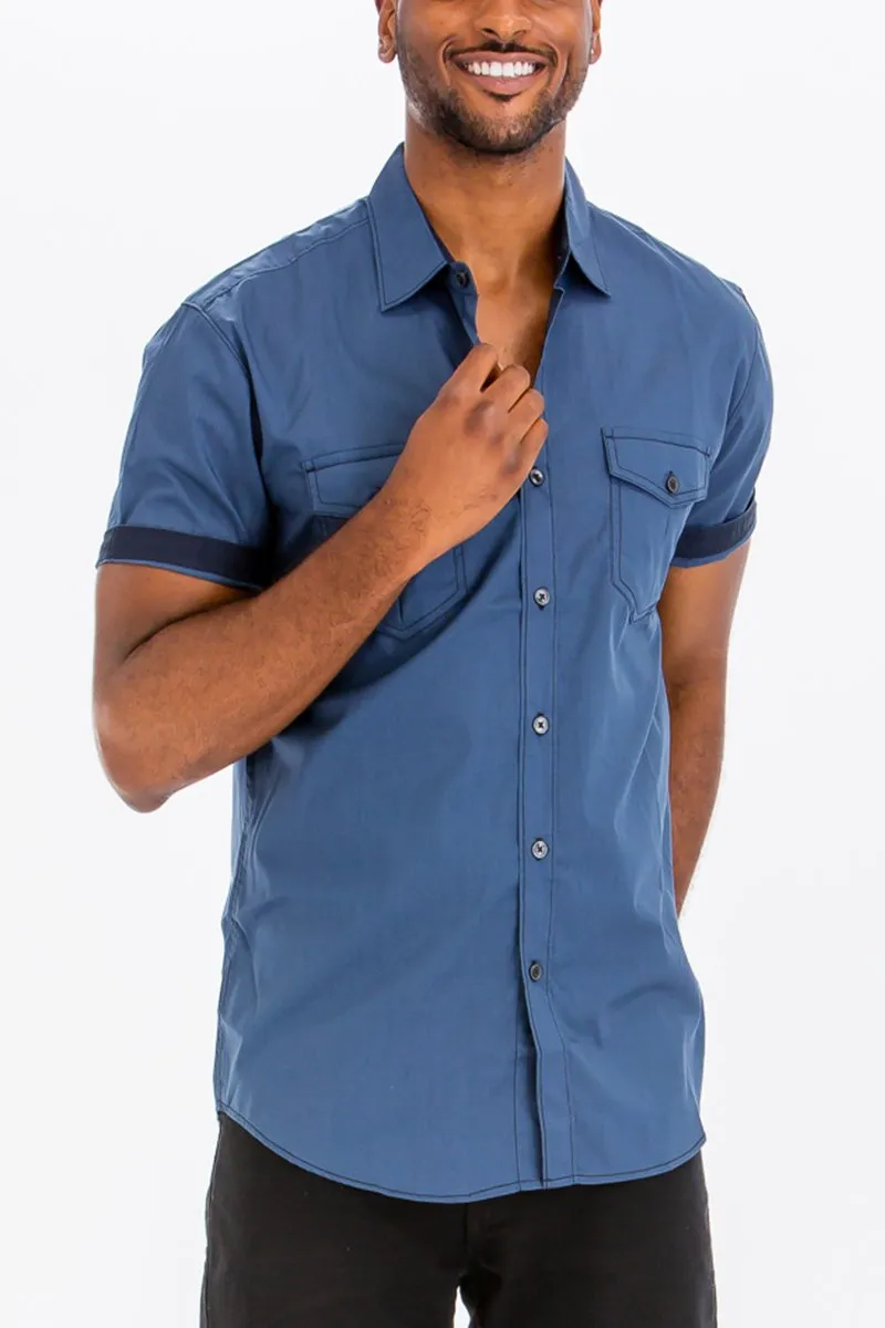 OUTLINE STITCH SHORT SLEEVE BUTTON DOWN SHIRT
