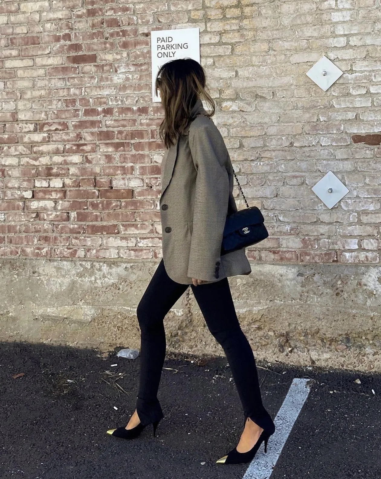 Oversized Houndstooth Wool Blazer in Chocolate Brown