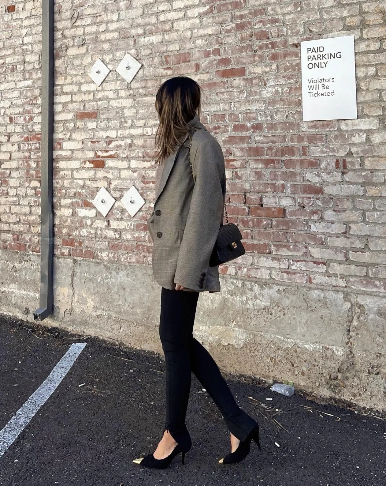 Oversized Houndstooth Wool Blazer in Chocolate Brown