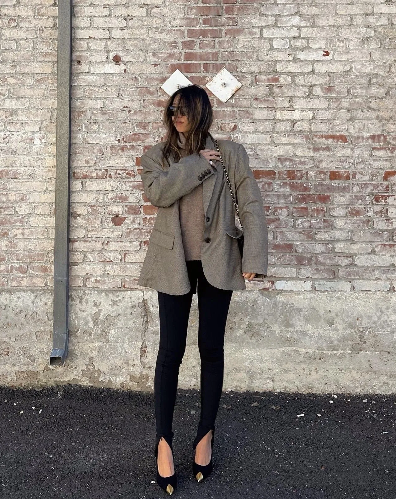 Oversized Houndstooth Wool Blazer in Chocolate Brown