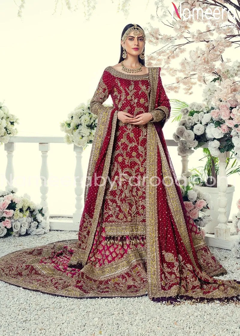 Pakistani Bridal Red Trail Lehenga 2021 Online #BB105