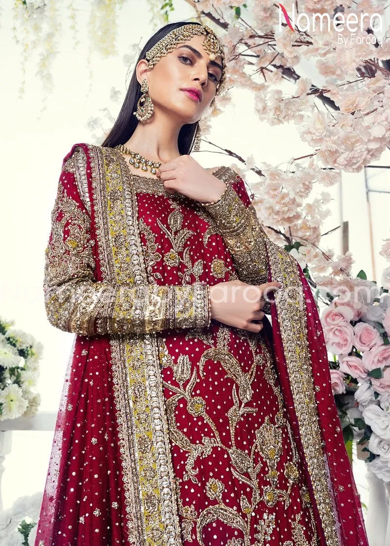 Pakistani Bridal Red Trail Lehenga 2021 Online #BB105