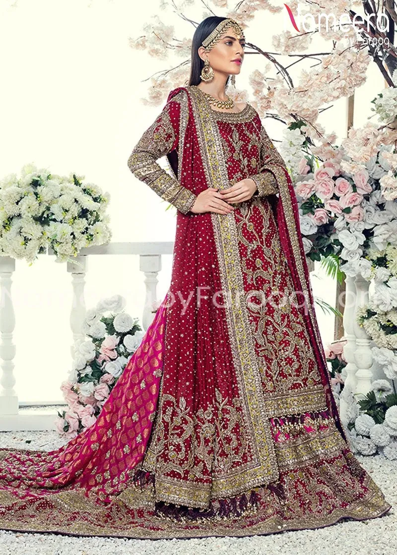Pakistani Bridal Red Trail Lehenga 2021 Online #BB105