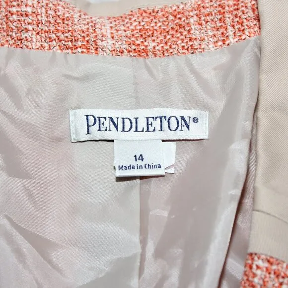 Pendleton Coral Orange Tweed Blazer Size 14