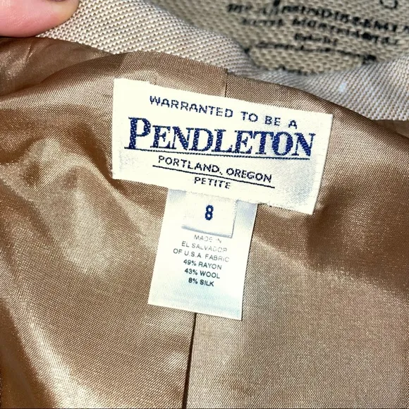 Pendleton Petite Beige/Brown Tweed Button Down Blazer Size 8 Excellent Condition