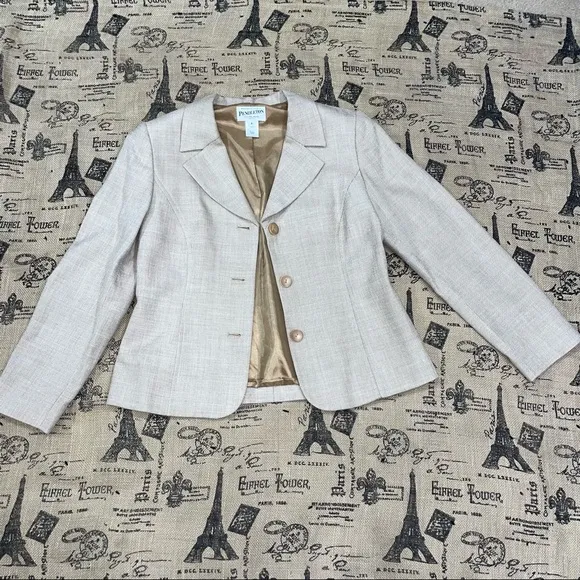 Pendleton Petite Beige/Brown Tweed Button Down Blazer Size 8 Excellent Condition