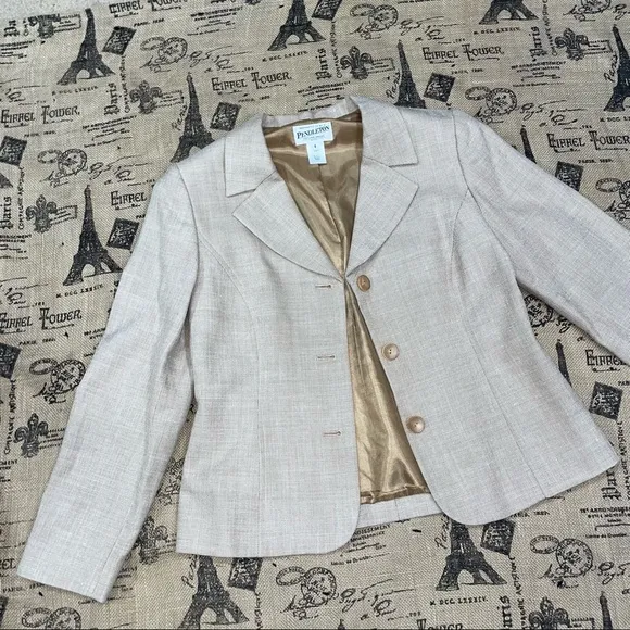 Pendleton Petite Beige/Brown Tweed Button Down Blazer Size 8 Excellent Condition