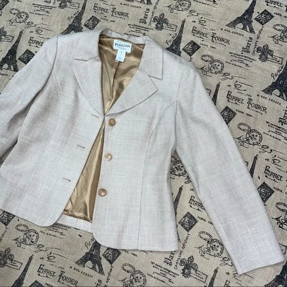 Pendleton Petite Beige/Brown Tweed Button Down Blazer Size 8 Excellent Condition
