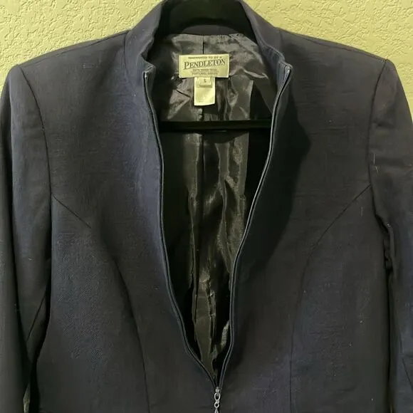 PENDLETON Vintage Women's Full Zip Navy Virgin Wool Blazer, Size 6