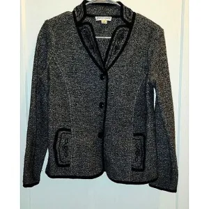 Pendleton Wool Grey Black Floral Embroidered Jacket Blazer Size S P