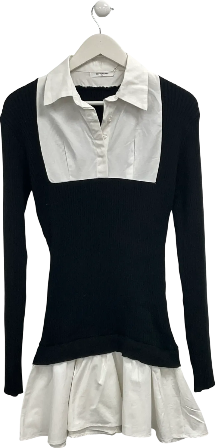 Pepper Mayo Black Somerville Knitted Shirt Dress UK M/L