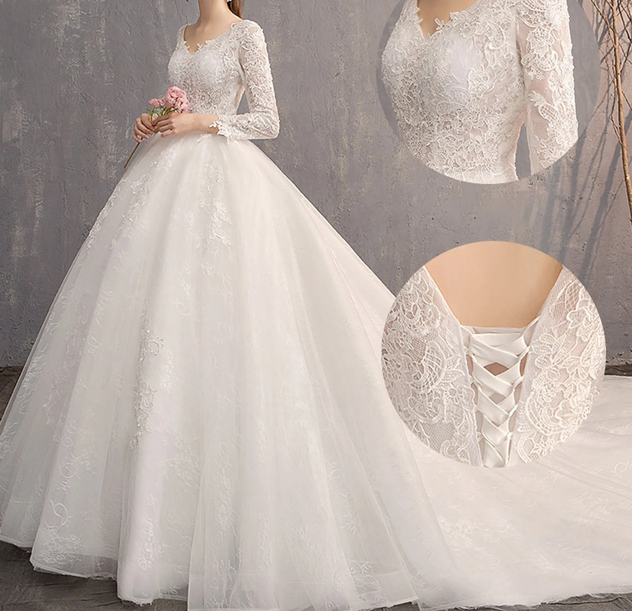 Phoebe Beaded V-Neck Lace Beach Bridal Dress