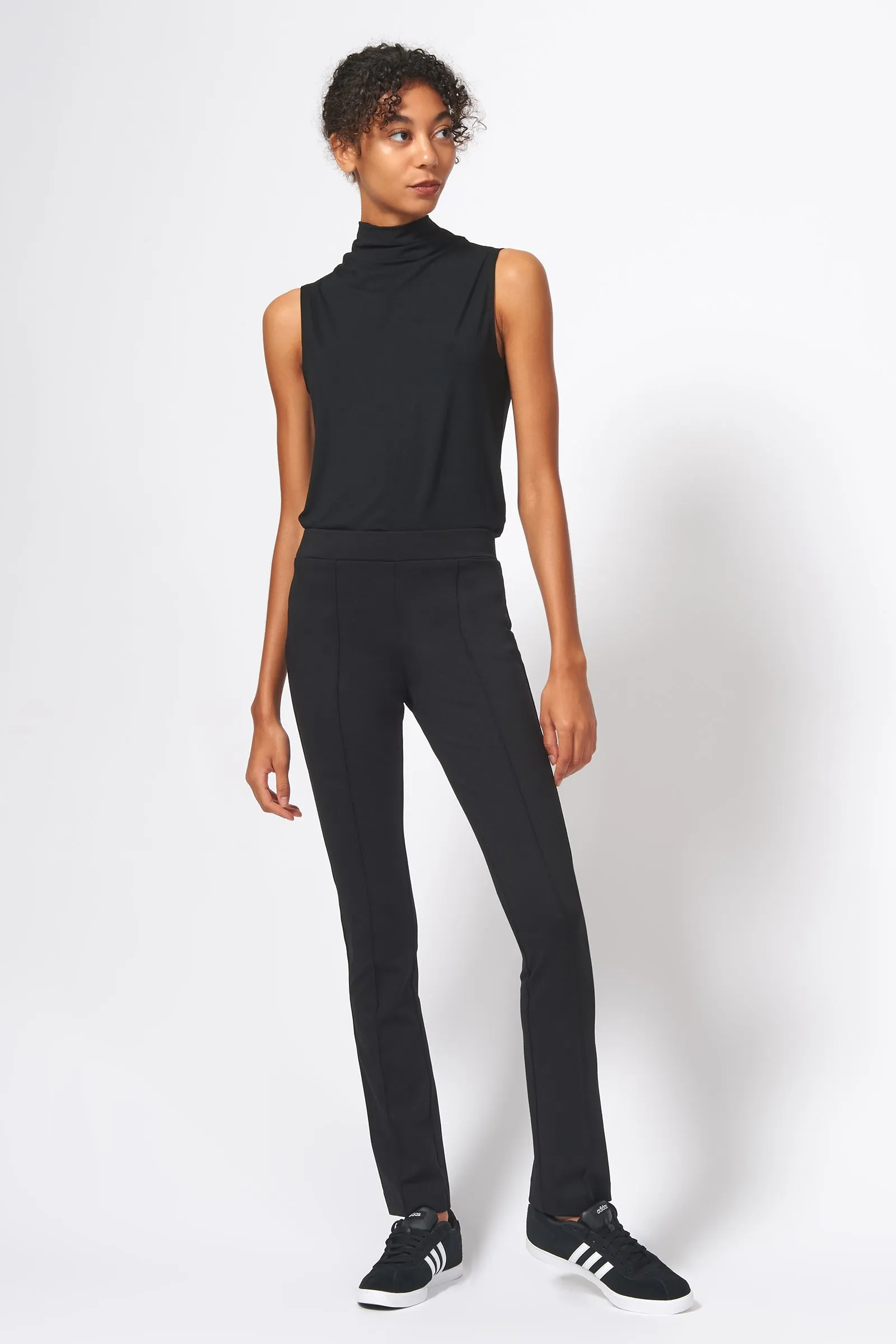 Pintuck Ponte Straight Leg Pant - Black