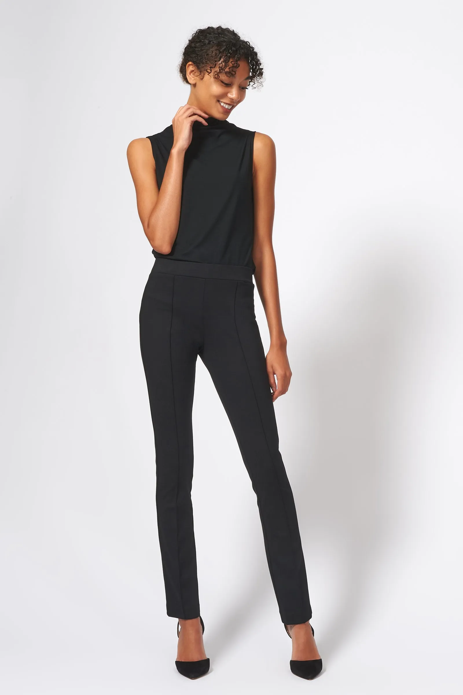 Pintuck Ponte Straight Leg Pant - Black