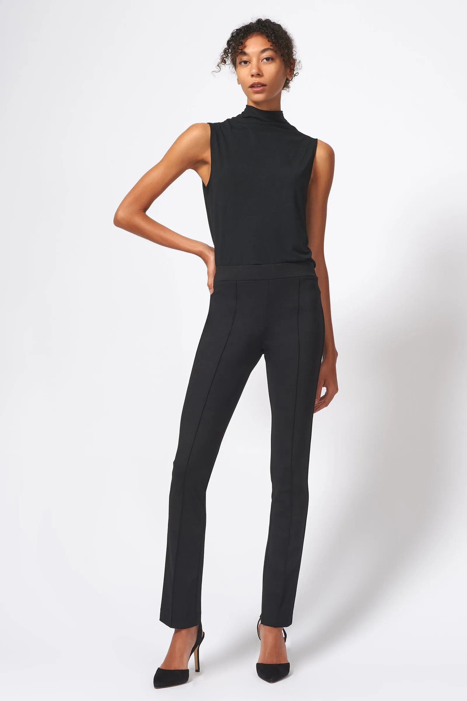 Pintuck Ponte Straight Leg Pant - Black