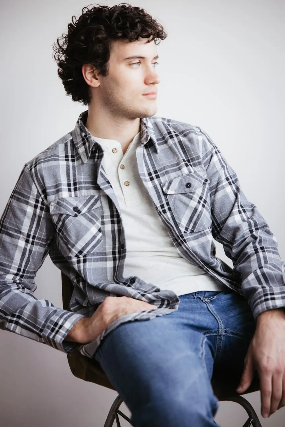 Plaid Flannel Shirt for Men in Grey | TQ8281GL-GREY