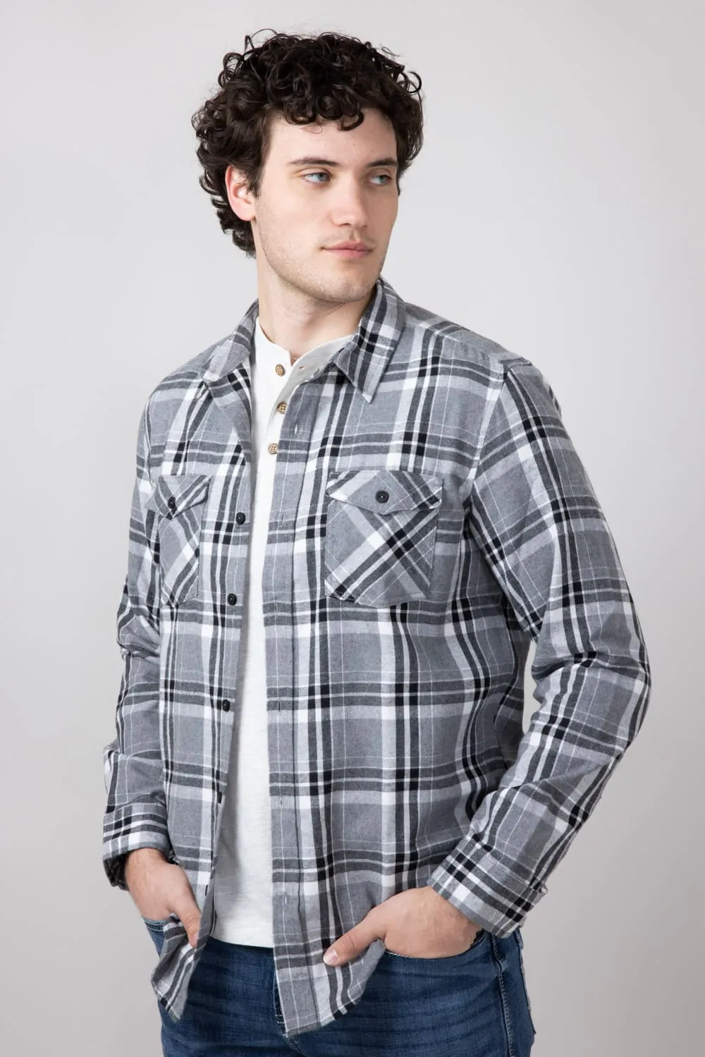 Plaid Flannel Shirt for Men in Grey | TQ8281GL-GREY