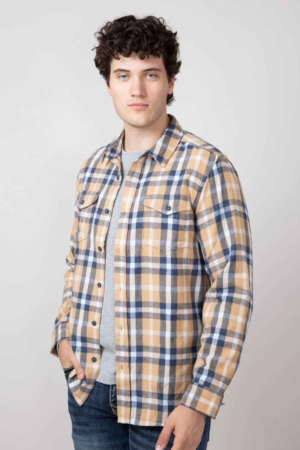 Plaid Flannel Shirt for Men in Khaki | TQ8281GL-KHAKI
