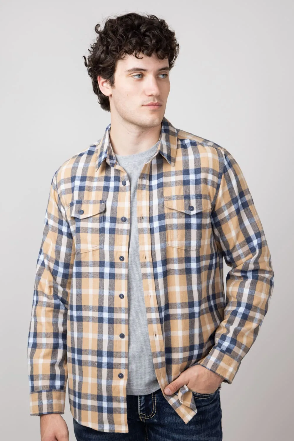 Plaid Flannel Shirt for Men in Khaki | TQ8281GL-KHAKI