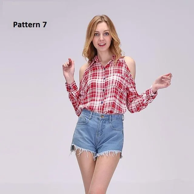 Plaid Off Shoulder Shirt