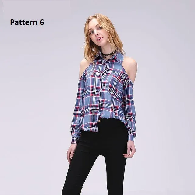 Plaid Off Shoulder Shirt