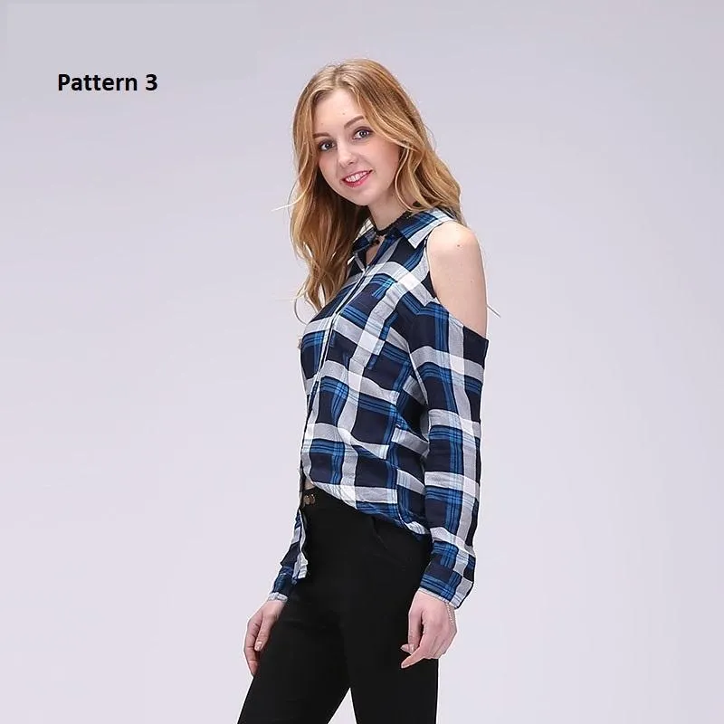 Plaid Off Shoulder Shirt