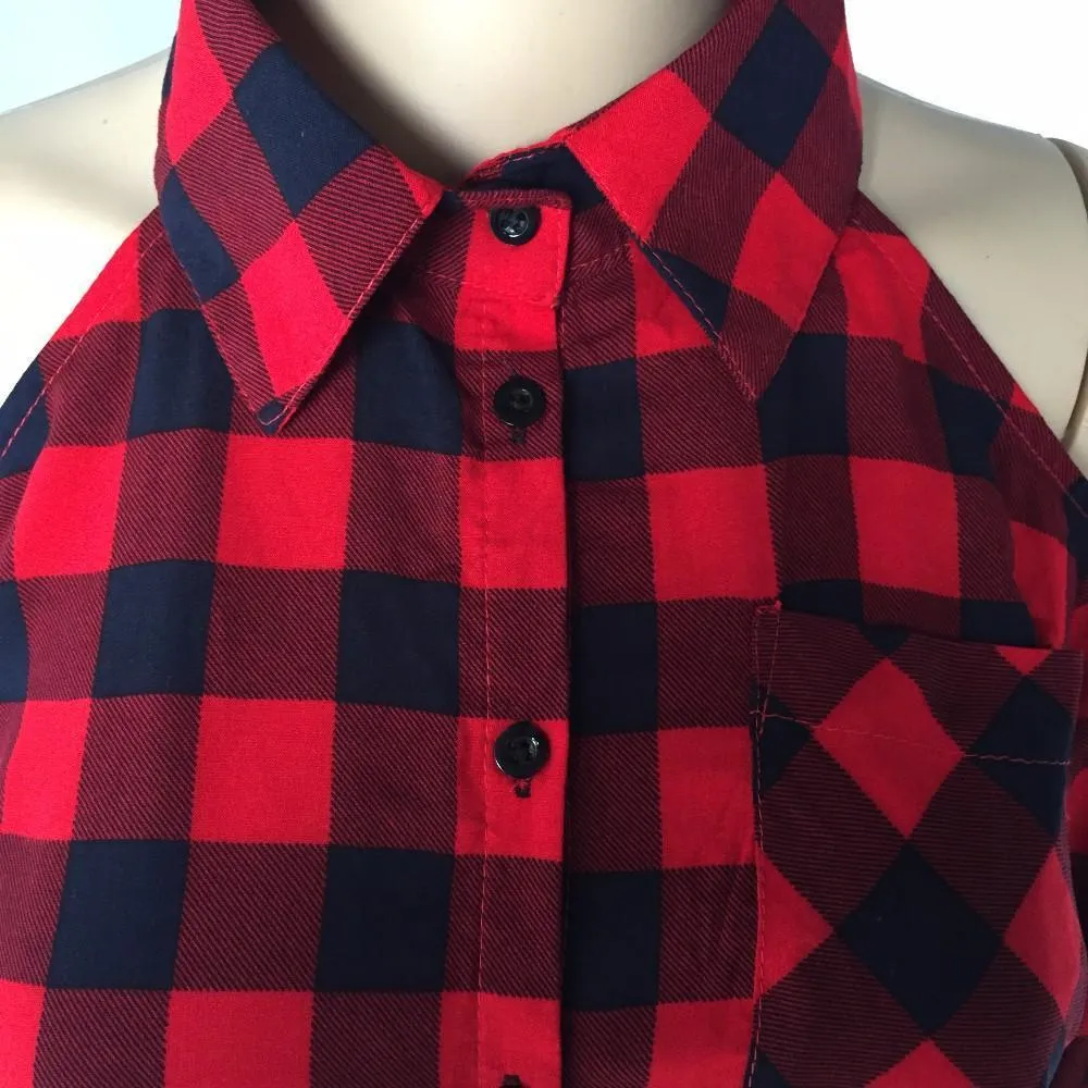 Plaid Off Shoulder Shirt