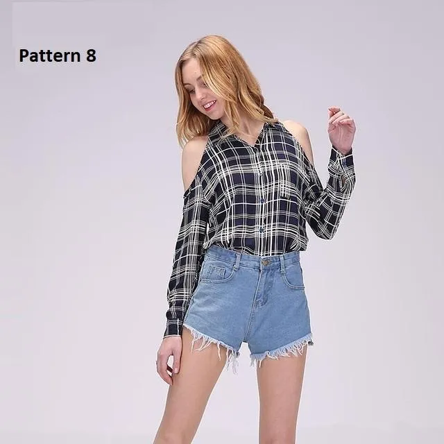 Plaid Off Shoulder Shirt