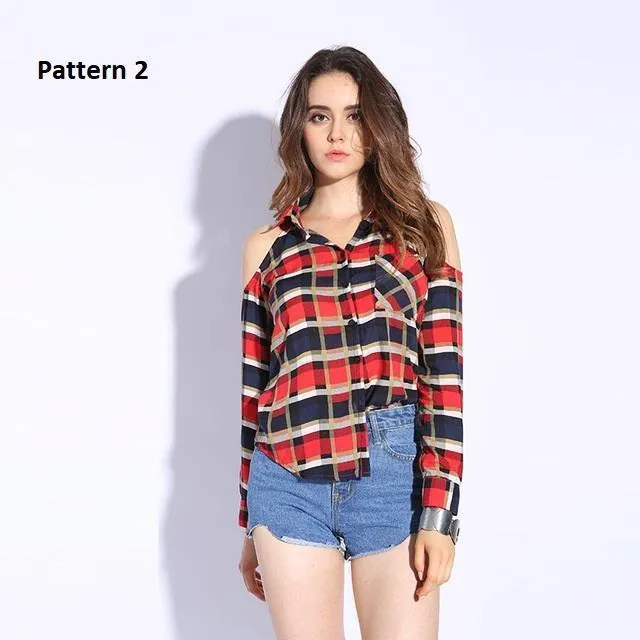 Plaid Off Shoulder Shirt