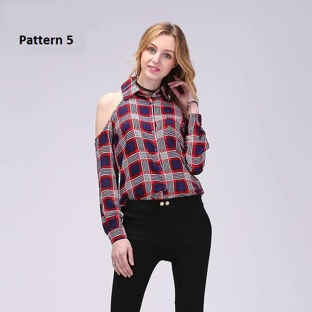 Plaid Off Shoulder Shirt