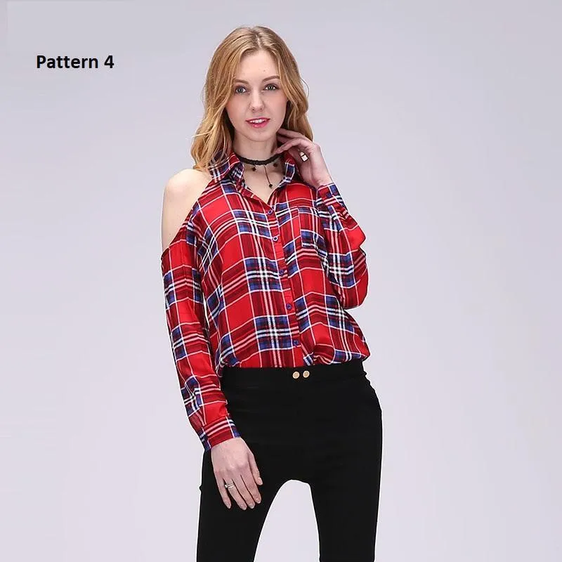 Plaid Off Shoulder Shirt